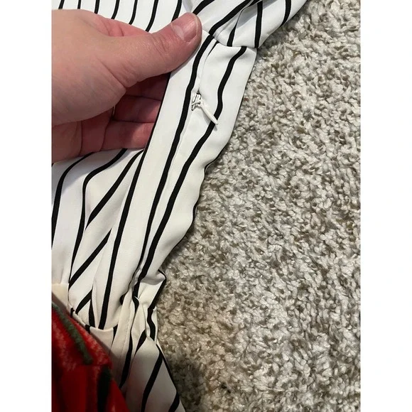 Abercrombie & Fitch Drapey Shirt Dress In White and Black Stripe Size Large - Picture 11 of 11